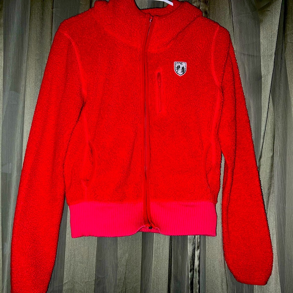 Pink American Eagle Fleece Jacket Ladies Medium Red Hoodie Sherpa Outdoors Small